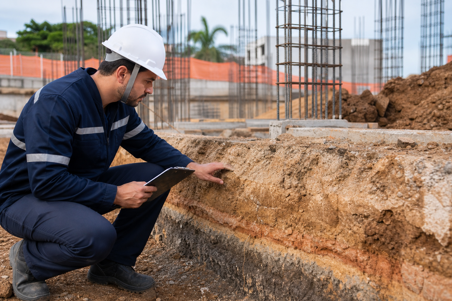 Engenheiro avaliando solo para fundação