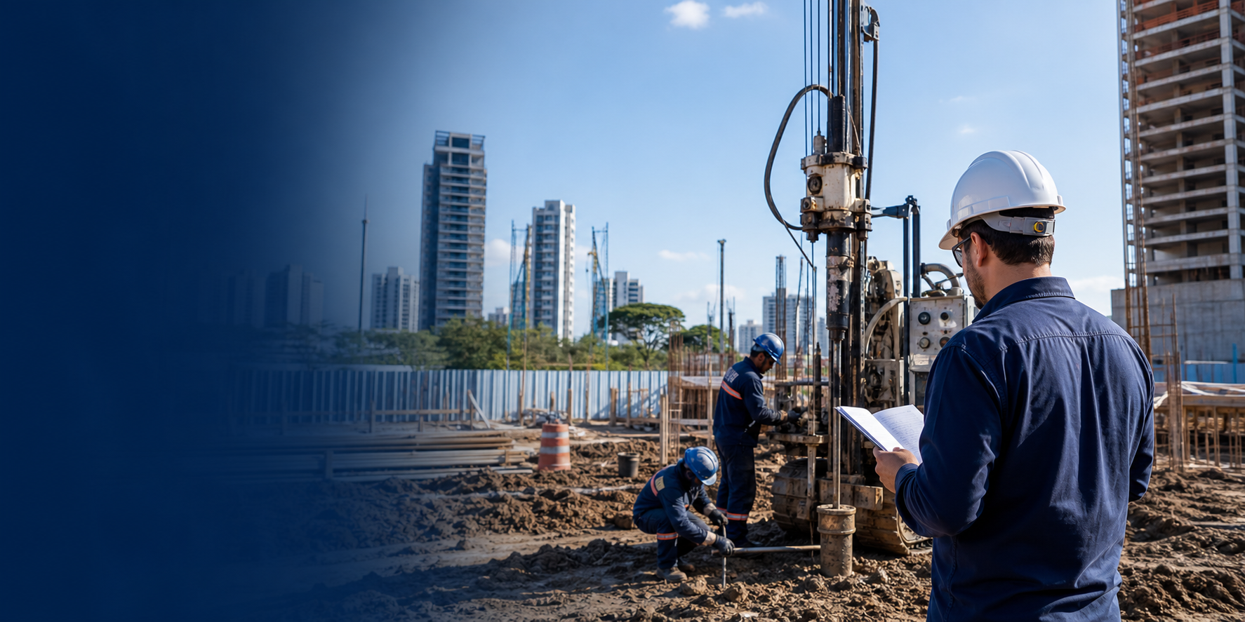 Equipe executando sondagem SPT em obra